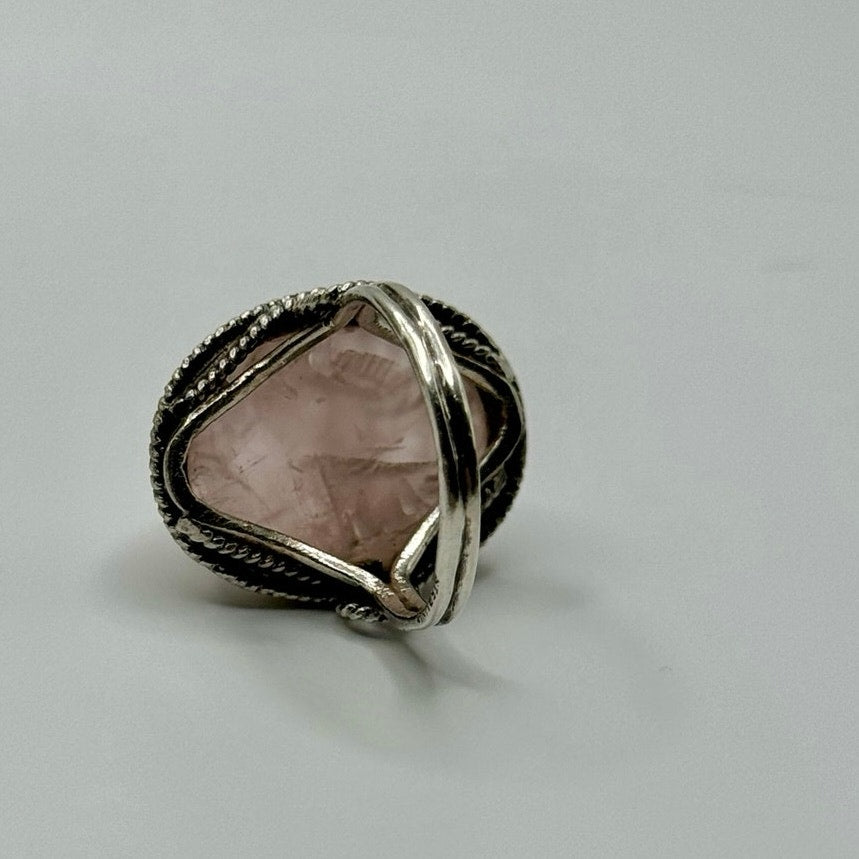 Vintage Sterling Silver Carved Quartz Ring Size 6