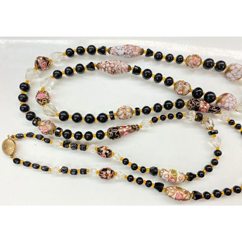Vintage Venetian Glass Wedding Cake 50 1/2" Long Beaded Necklace
