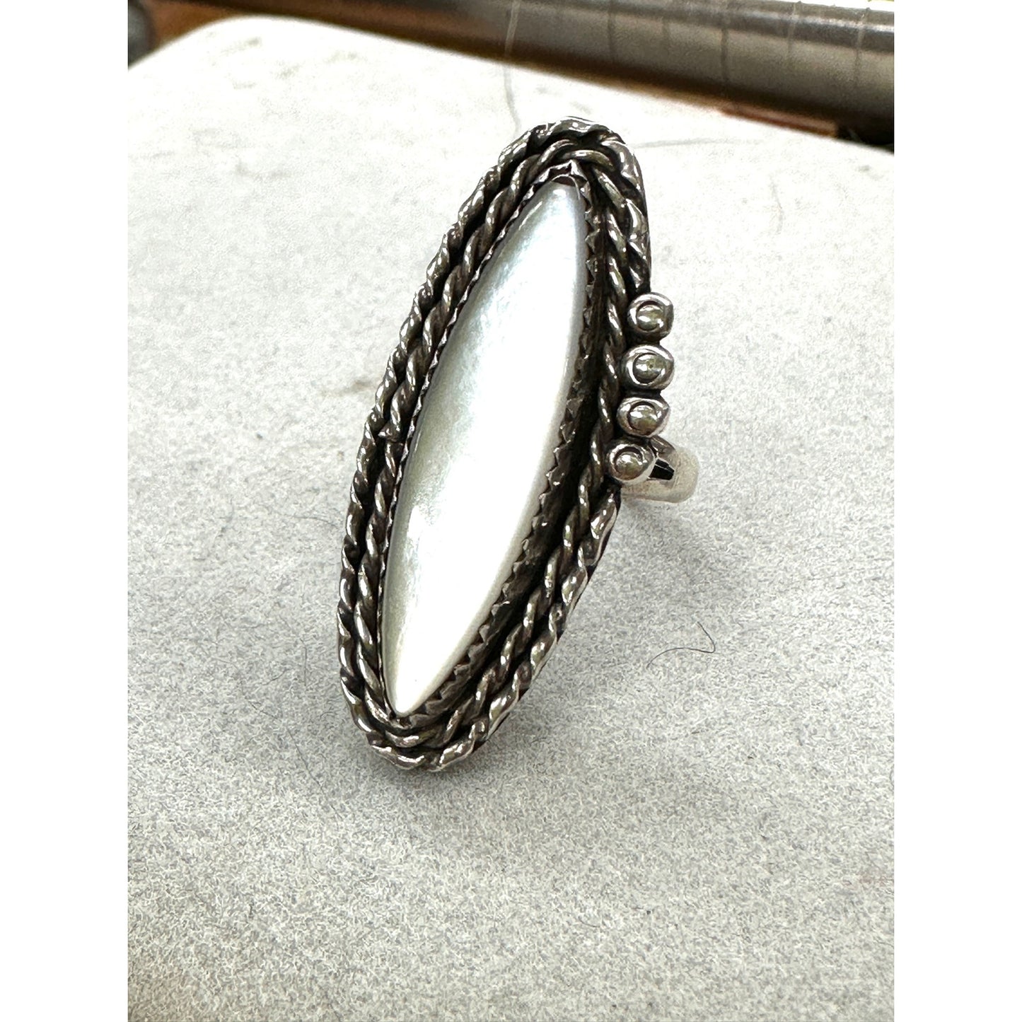 Vintage Sterling Silver MOP Elongated Ring Size 6