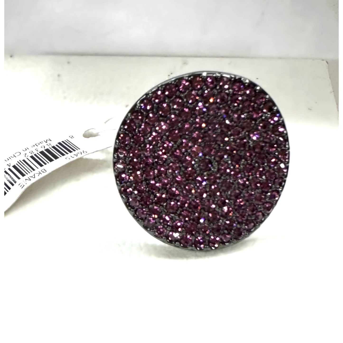 New Coach PAVE Amethyst Crystal Black Band Ring Sz 8 NWT