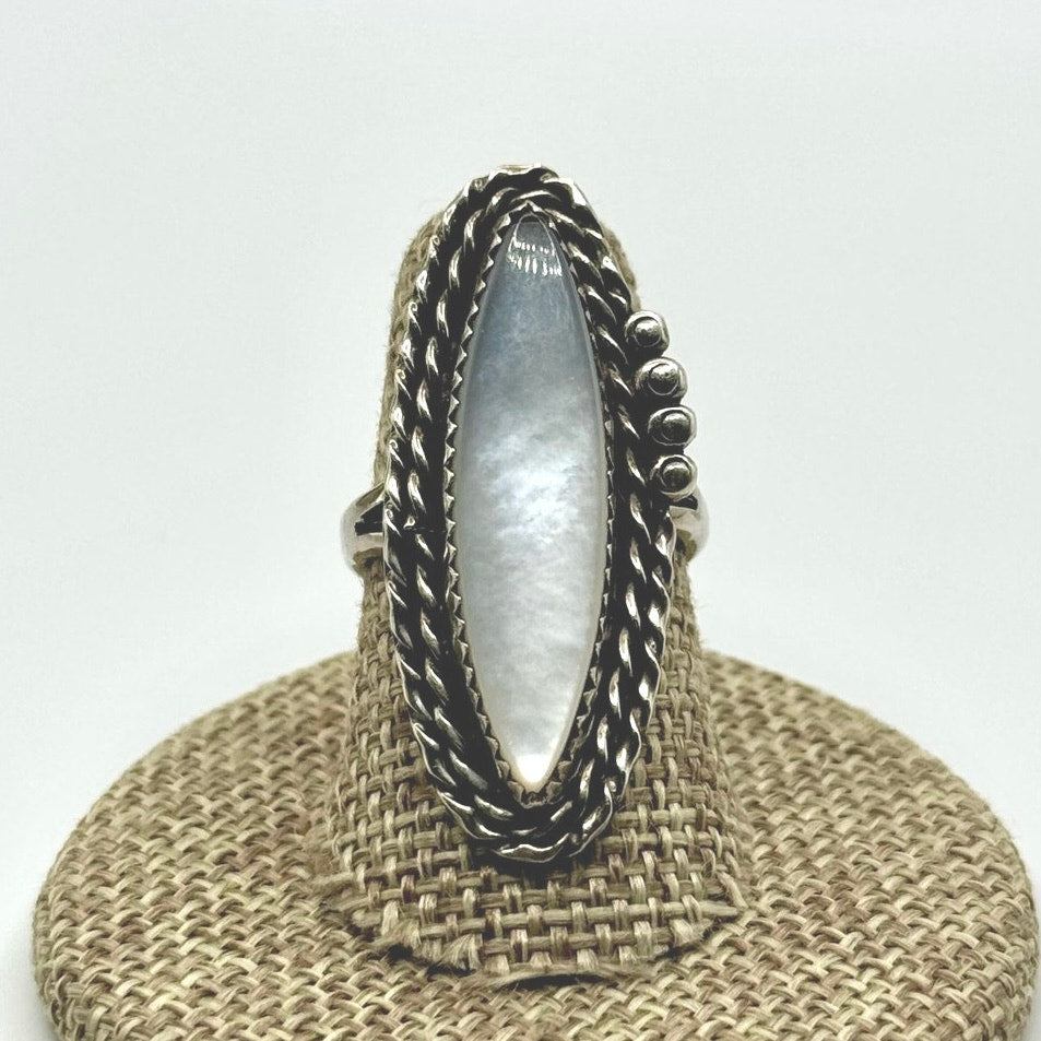Vintage Sterling Silver MOP Elongated Ring Size 6