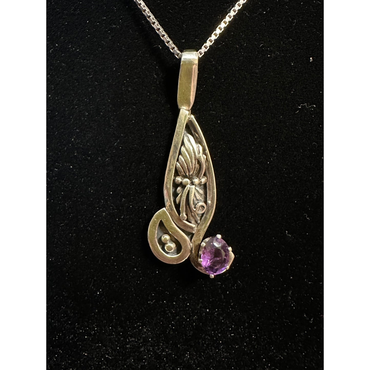 Vintage W. Begay Sterling Silver Amethyst Pendant Necklace