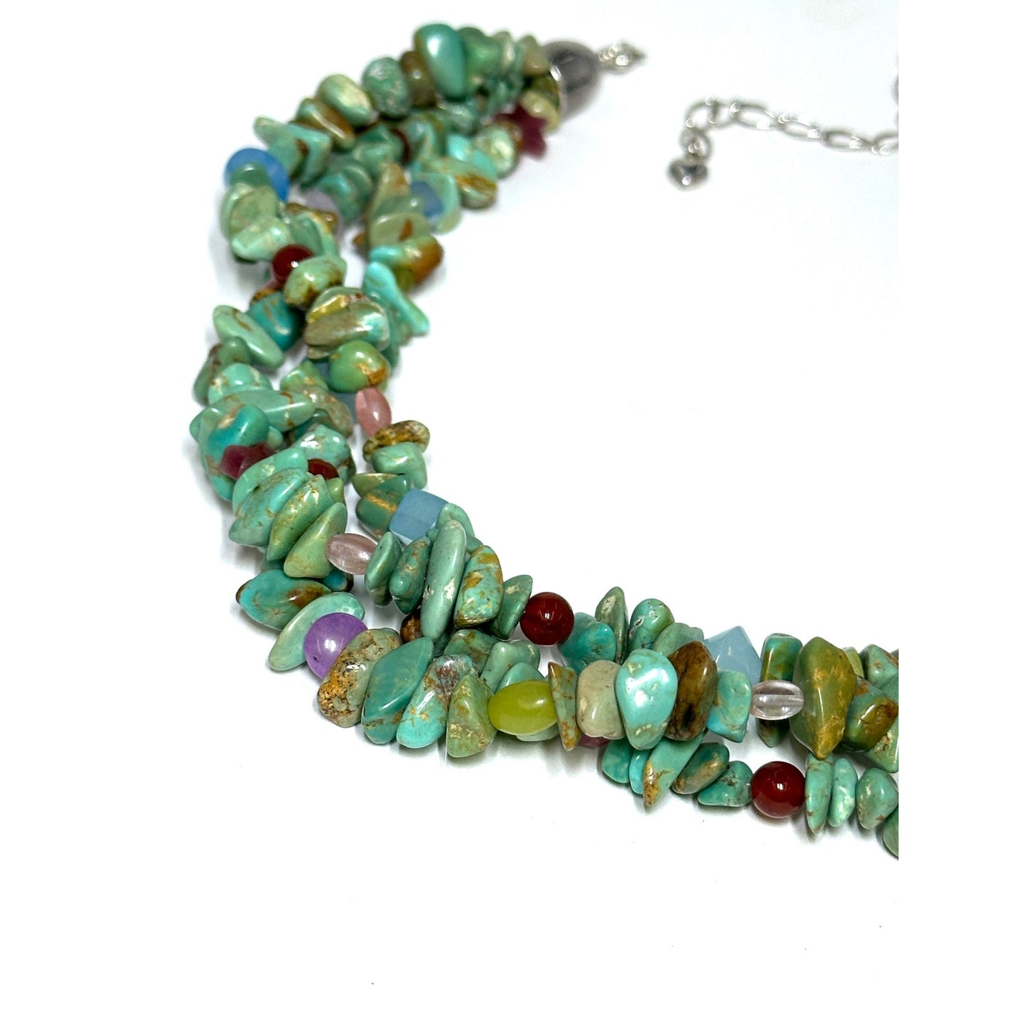 DTR Jay King Sterling Silver Multi Gemstone Triple Strand Necklace.
