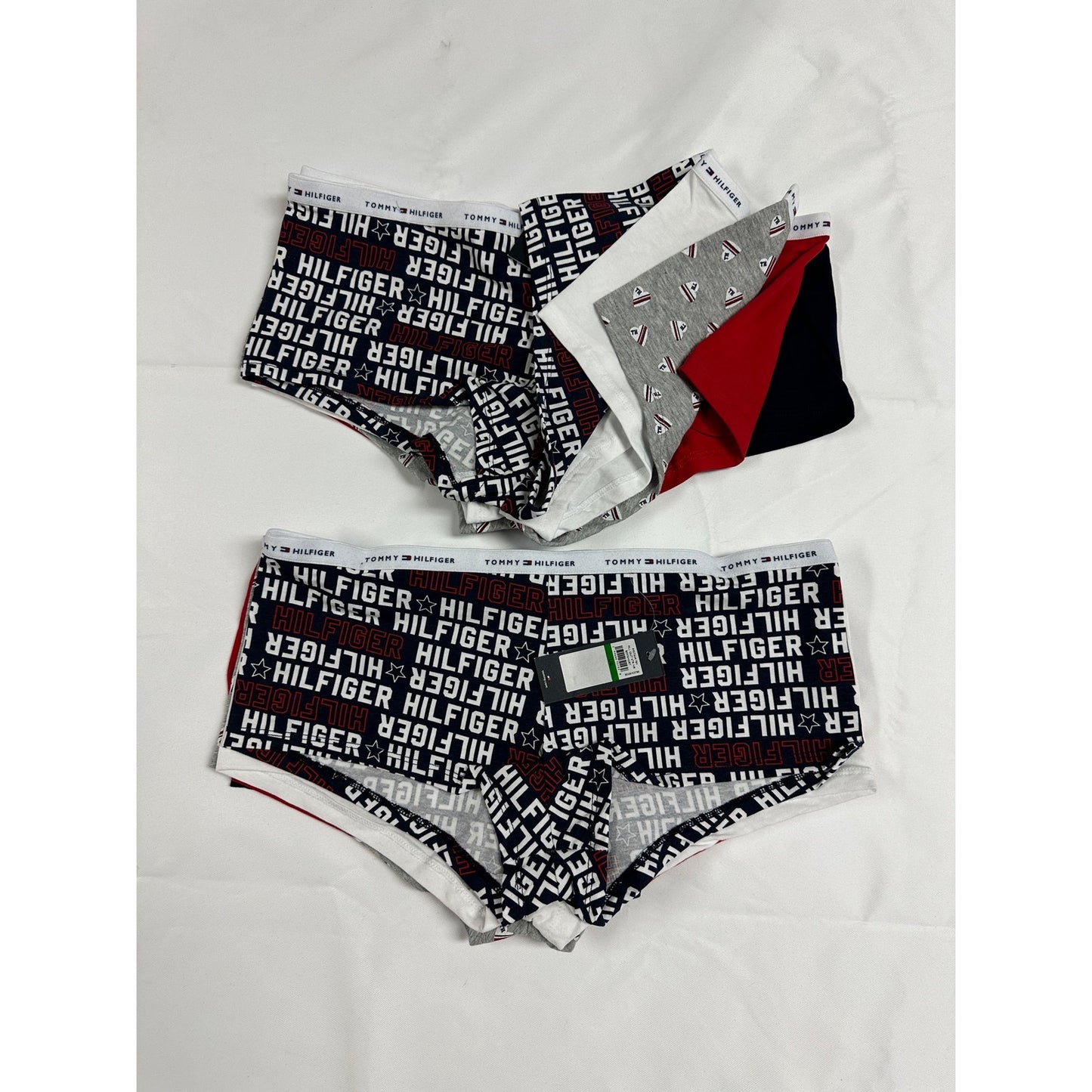 Tommy Hilfiger Women's 10 Pairs Boyshort cotton panties TH Logo Size L Navy Red NWT