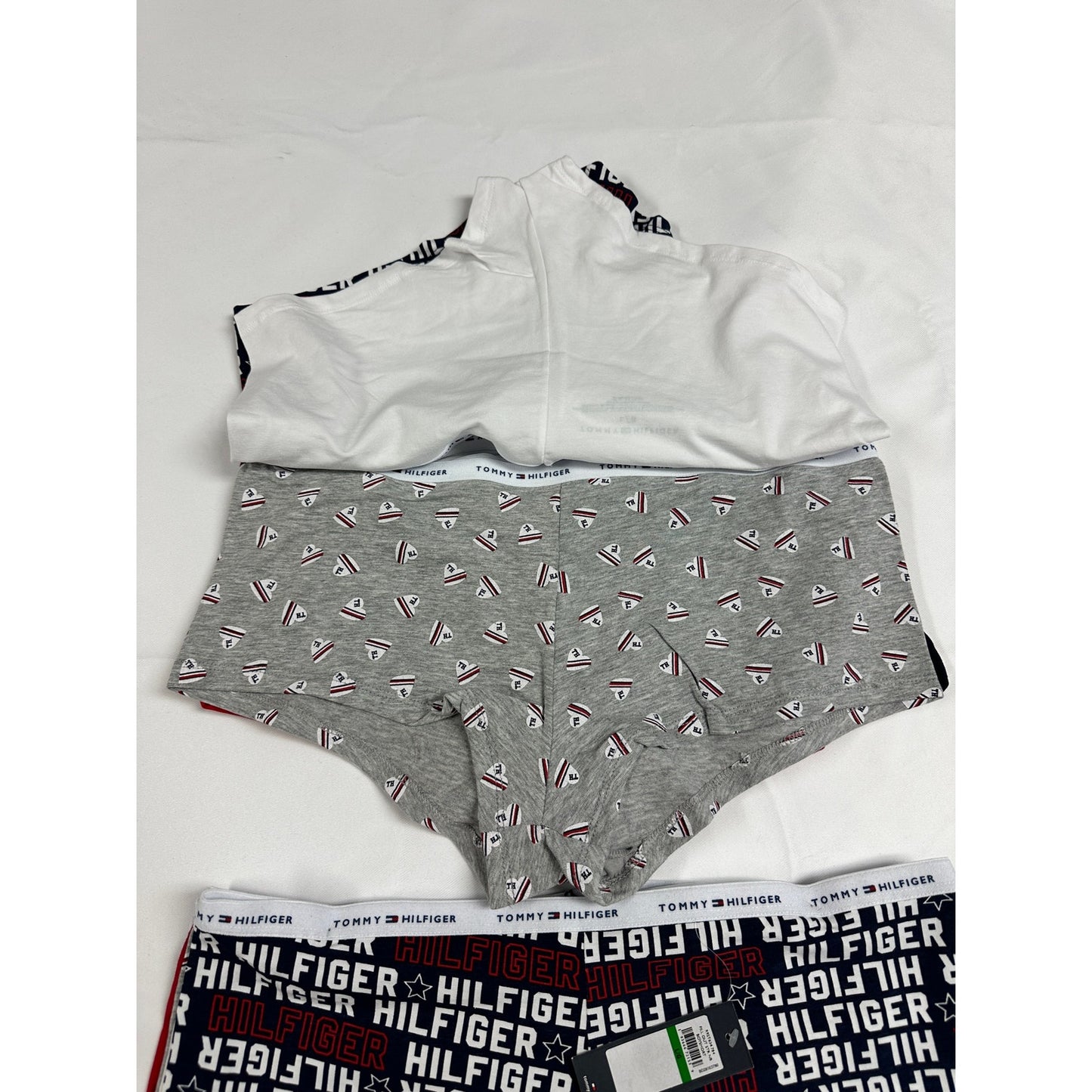 Tommy Hilfiger Women's 10 Pairs Boyshort cotton panties TH Logo Size L Navy Red NWT