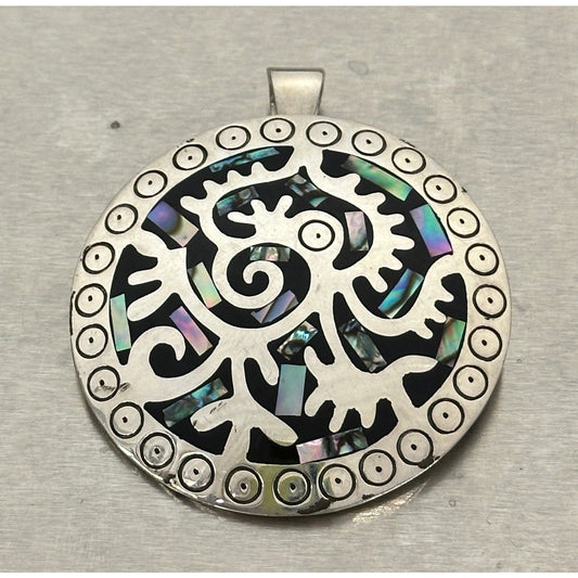 Vintage Mexican Sterling Silver Abalone Shell Brooch Pin / Pendant