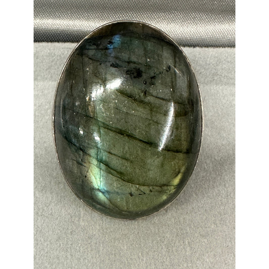 Vintage HUGE Blue Green Labradorite Stone Silver Ring Size 7