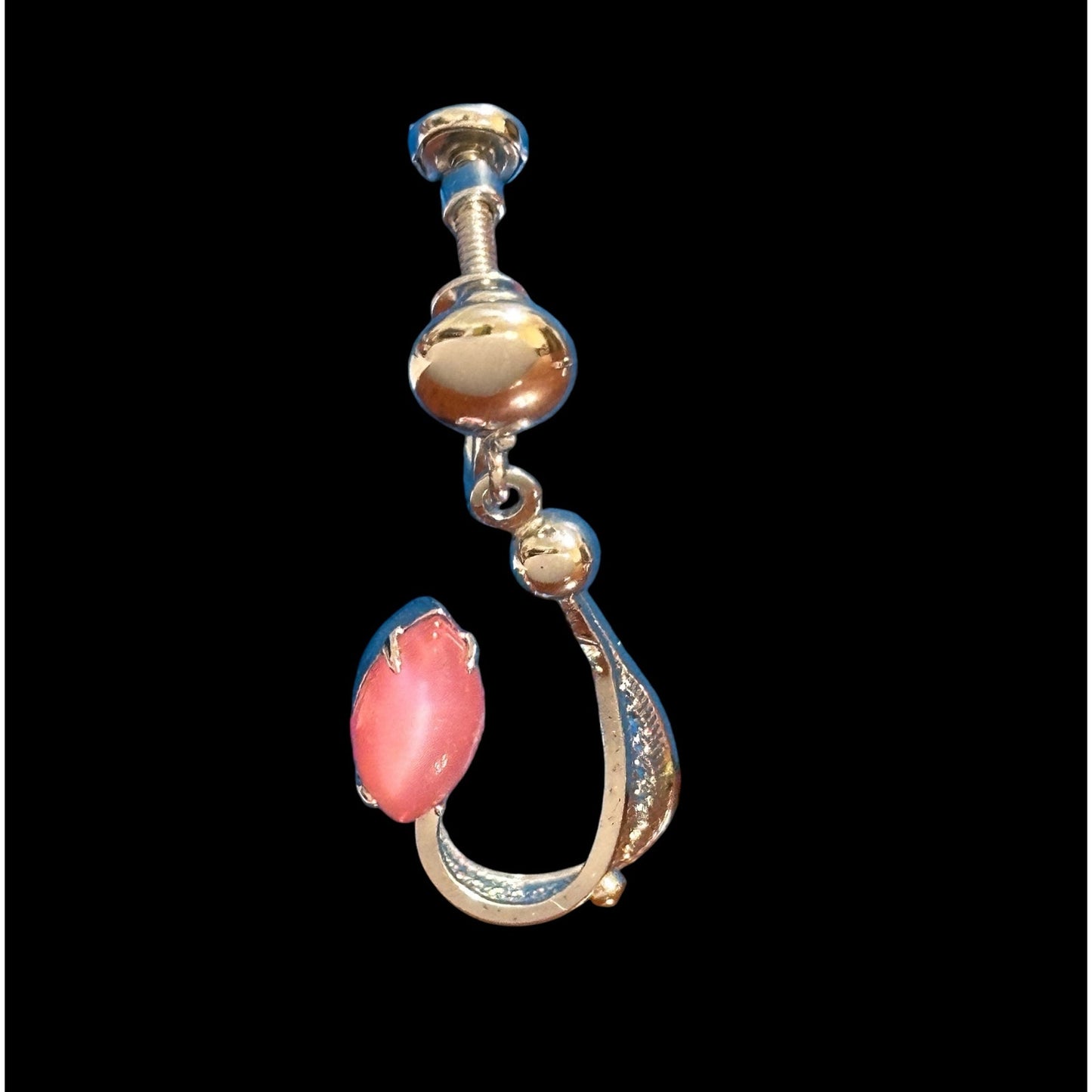 Sterling Silver Pink Cats Eye Pendant Necklace & Dangle Screw Back Earrings
