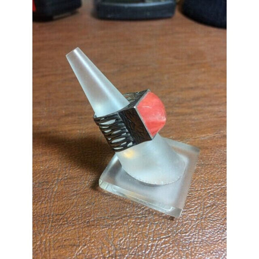 Beautiful Sterling Silver Ladies Peach Pink Quartz Sz 5 1/2 Ring