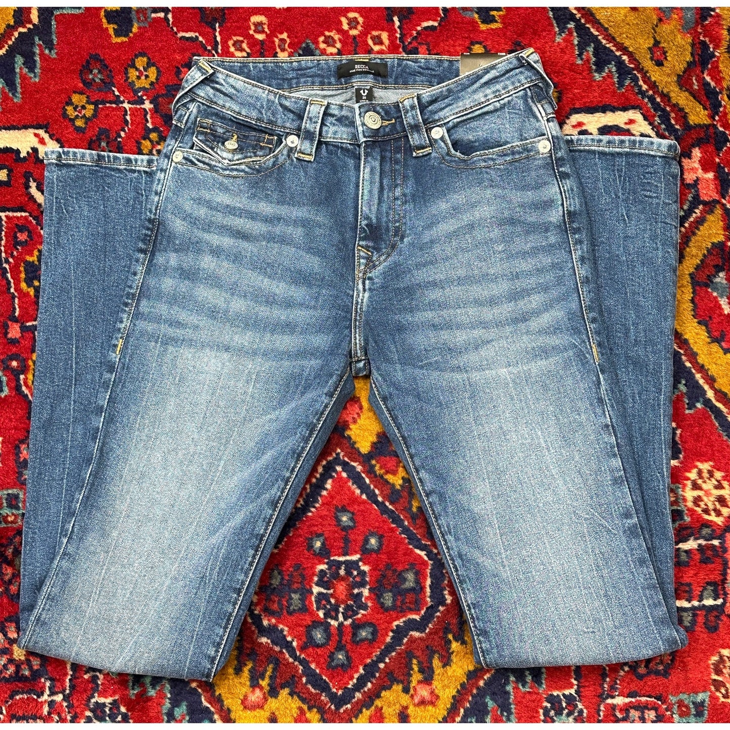 True Religion Becca Mid Rise Boot Cut Flap Pocket Denim Jeans W29 Stretch NWT