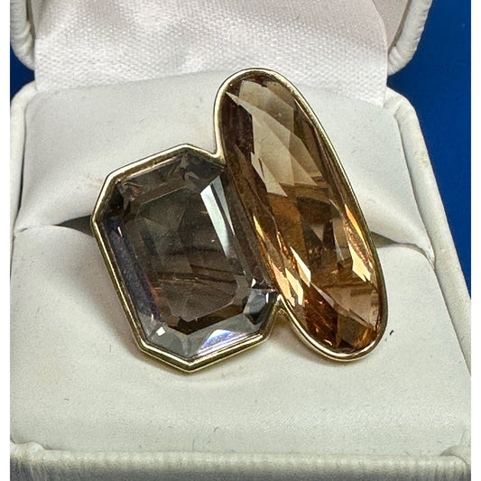 Large Swarovski Swan Faceted Topaz Crystals Cocktail Ring Size 7