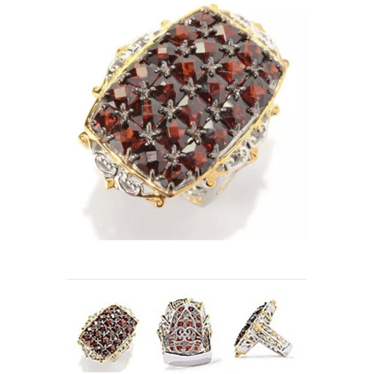 Gems en Vogue 9.00ctw Checkerboard Cut Mozambique Garnet Elongated Ring 6 3/4
