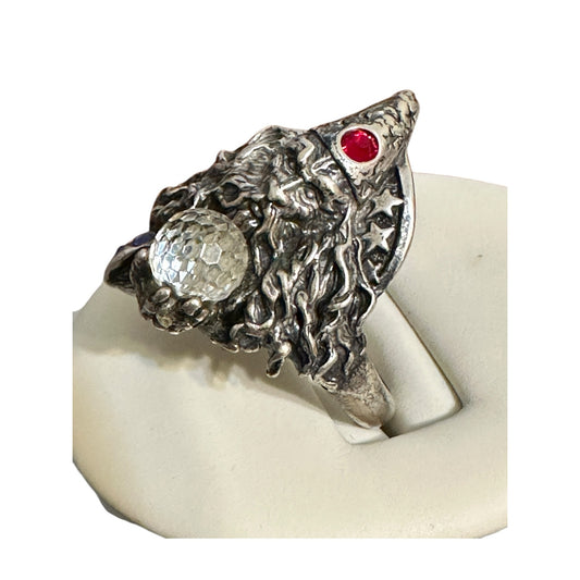 Amazing Large Men's Sterling Silver Wizard Crystal Ball Ring Size 12 3/4