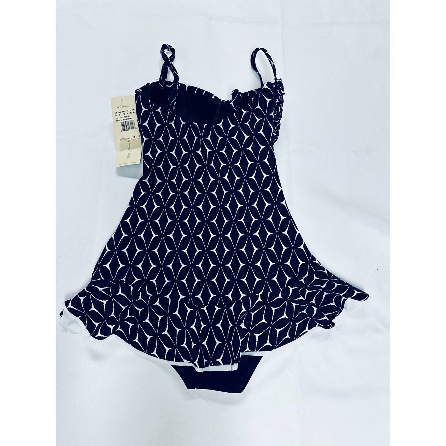 $157 Profile By Gottex Women's Blue Geometric Print Swimdress Swimsuit Size 6