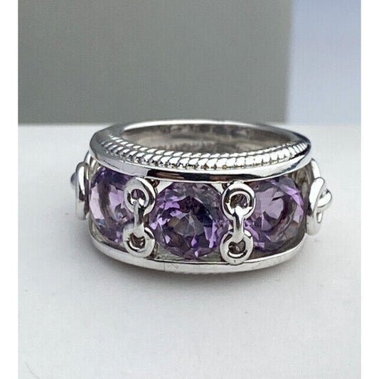 Anthony Nak Atelier Sterling Silver Triple Amethyst Ring Size 5