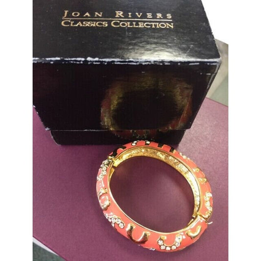 Joan Rivers Coral Enamel Rhinestone 6 3/4" Bangle Bracelet in Box