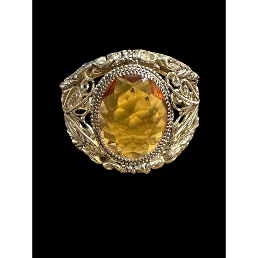 Huge Vintage Whiting & Davis Gold-tone Topaz Victorian Style Bangle Bracelet