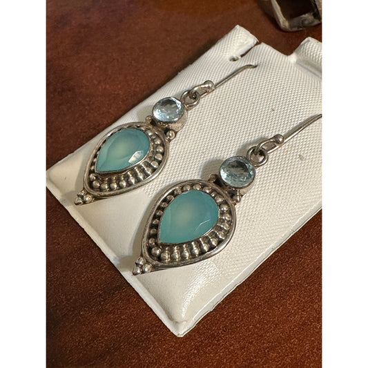 Sterling Silver Blue Chalcedony Dangle Drop Earwire Earrings