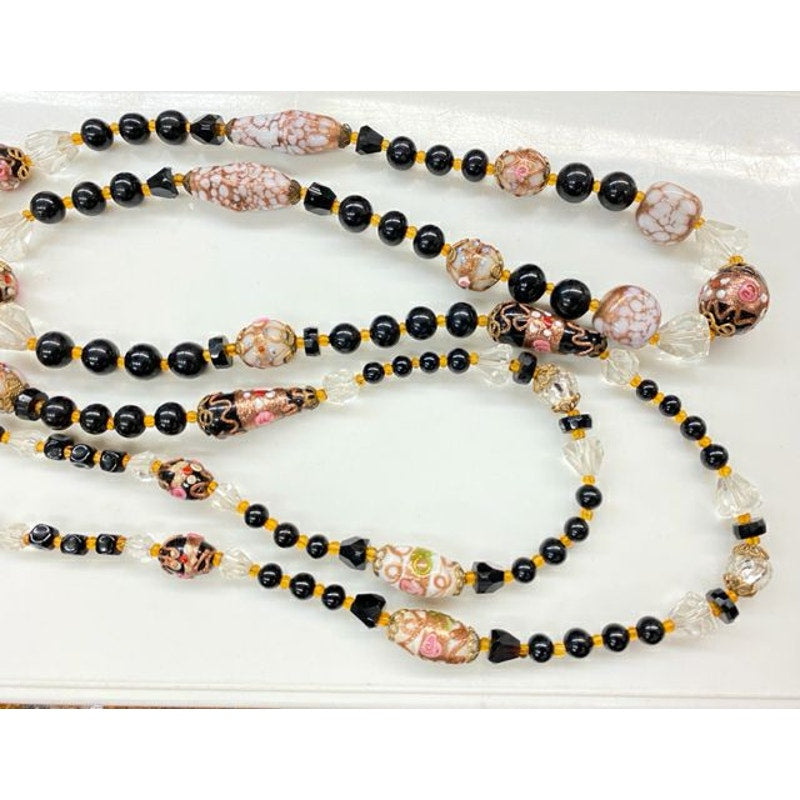 Vintage Venetian Glass Wedding Cake 50 1/2" Long Beaded Necklace