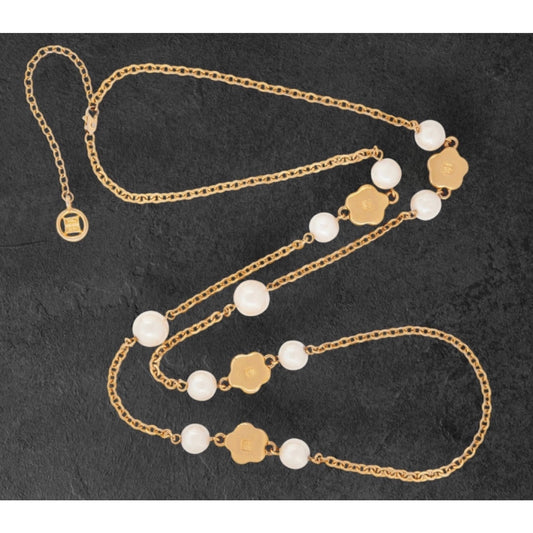 Vintage Yellow Gold Plated GIVENCHY Floral Faux Pearl Necklace