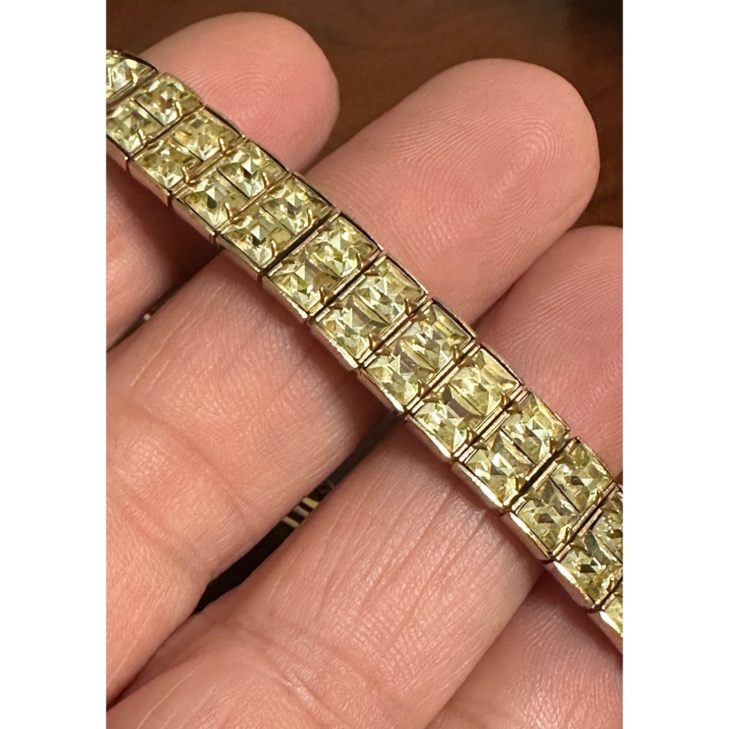 Vintage Art Deco Double Row Yellow Square Cut Stones 7”
