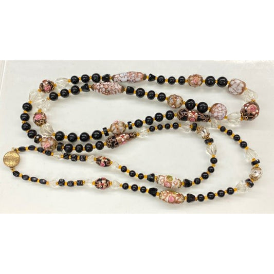 Vintage Venetian Glass Wedding Cake 50 1/2" Long Beaded Necklace