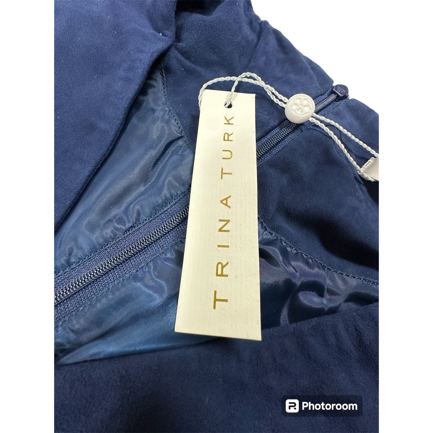 $748 Trina Turk Pryia Navy Blue Suede  Dress Size 4 NWT