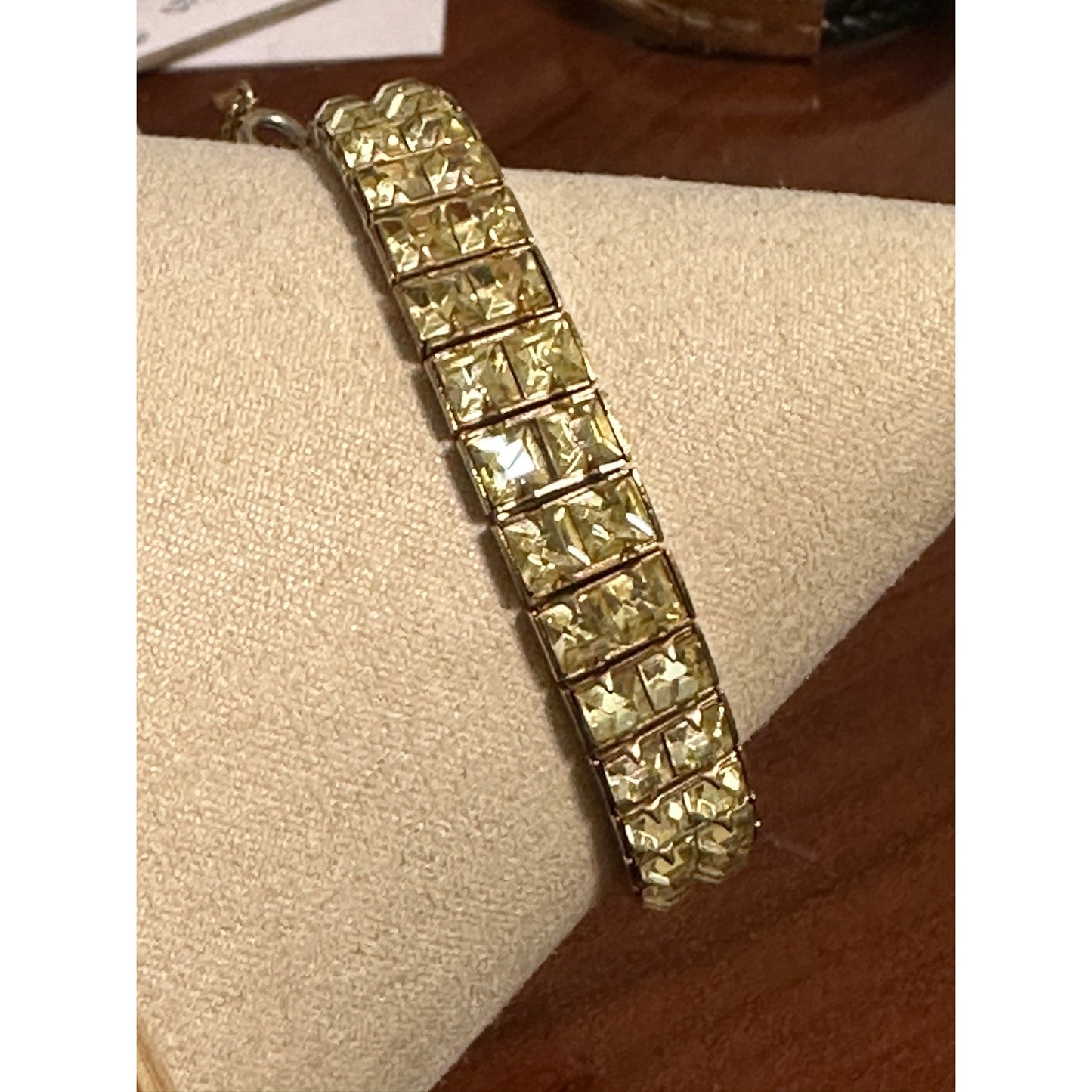 Vintage Art Deco Double Row Yellow Square Cut Stones 7”