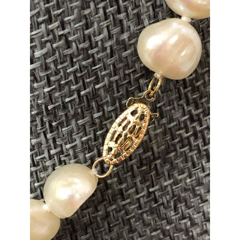 Vintage 14K Gold Fish Clasp JCM Cultured Freshwater Pearl NECKLACE & BRACELET