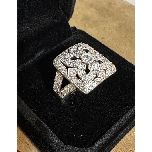 Sterling Silver CZ Art Deco Style Ring Sz 9 Signed CC