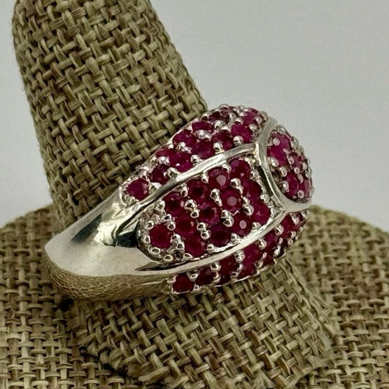 Sterling Silver Pink Stone/ Simulated Ruby Dome Ring Size 8.75
