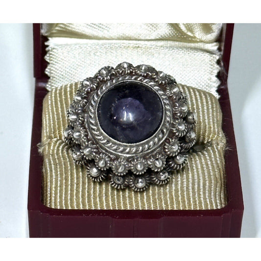 Mexican Sterling Silver Amethyst Screw Top Poison Ring