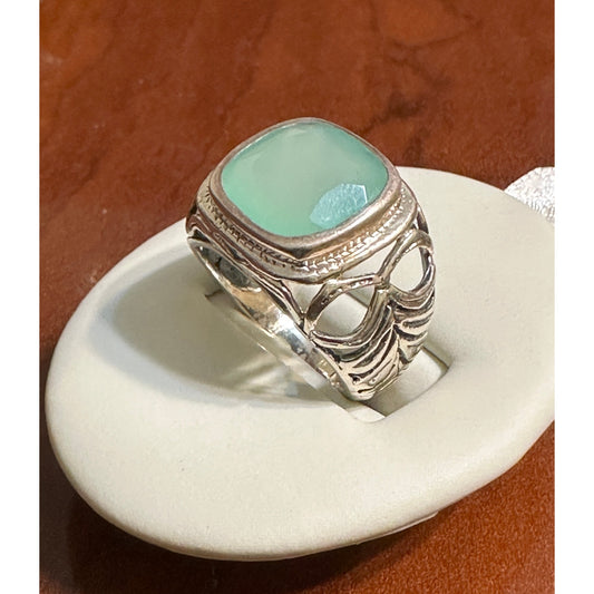 Chunky Sterling Silver Green Chalcedony Ring Size 8.5
