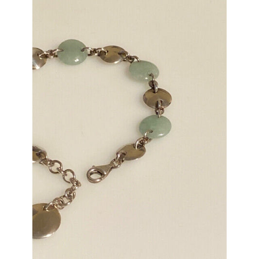 Ladies Sterling Silver Jade Disc Link Bracelet