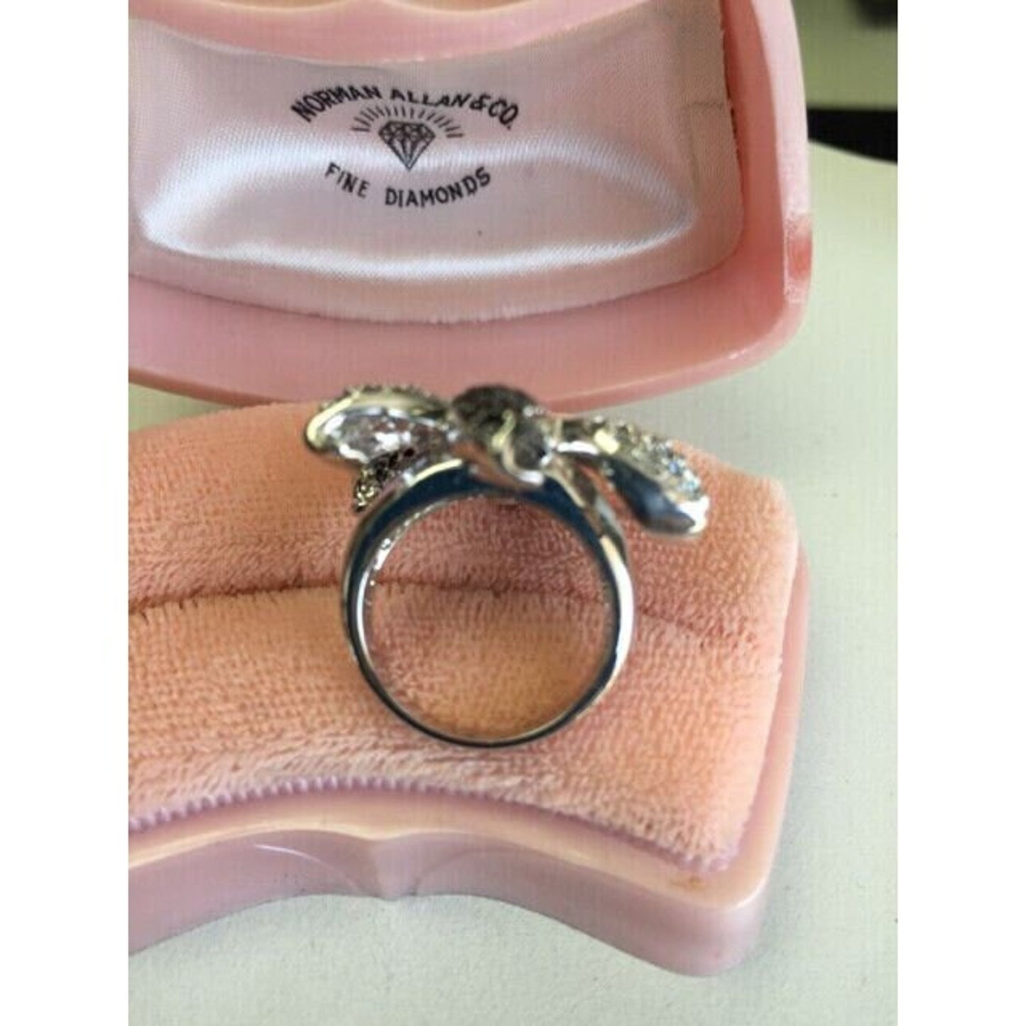 Sterling Silver Ladies Black & Clear CZ Rhinestone Sz7 FLOWER Ring