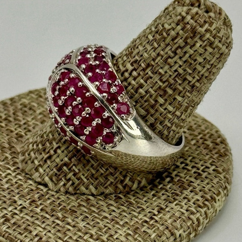Sterling Silver Pink Stone/ Simulated Ruby Dome Ring Size 8.75
