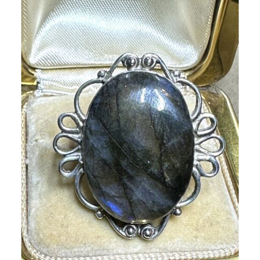 Sterling Silver Oval Labradorite Ring Size 8