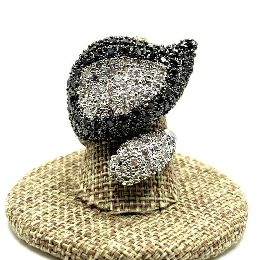 Joan Boyce Unusual Shape Black White Crystal Ring Black Finish Size 8