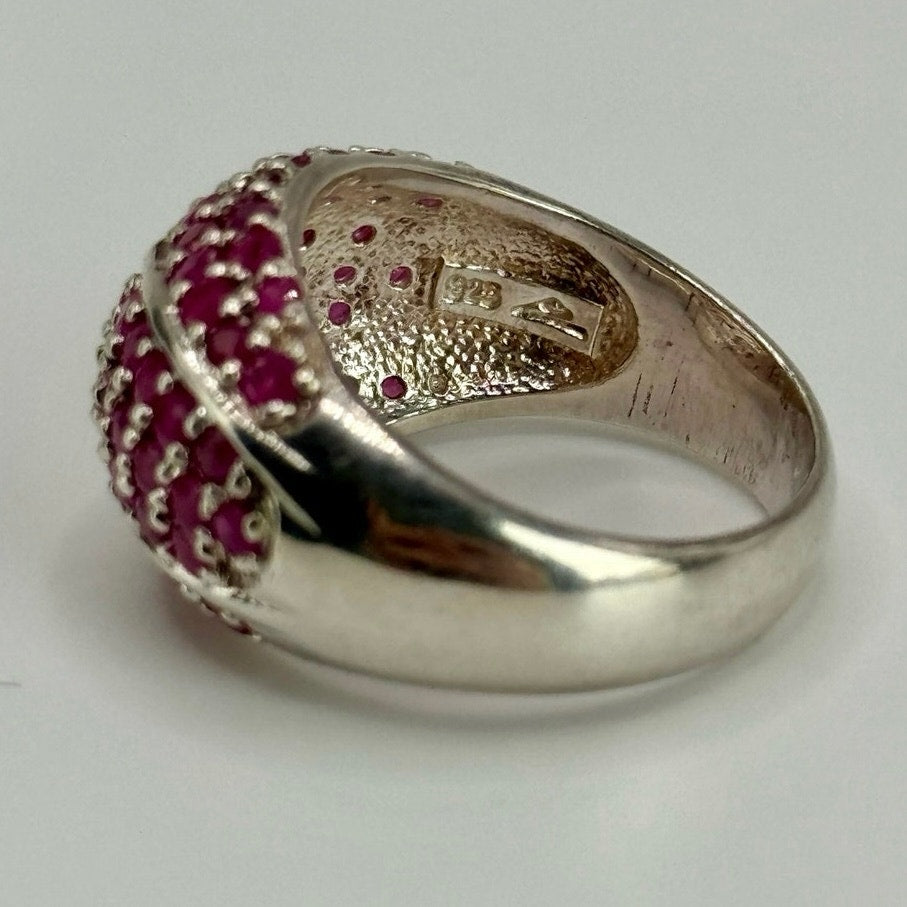 Sterling Silver Pink Stone/ Simulated Ruby Dome Ring Size 8.75