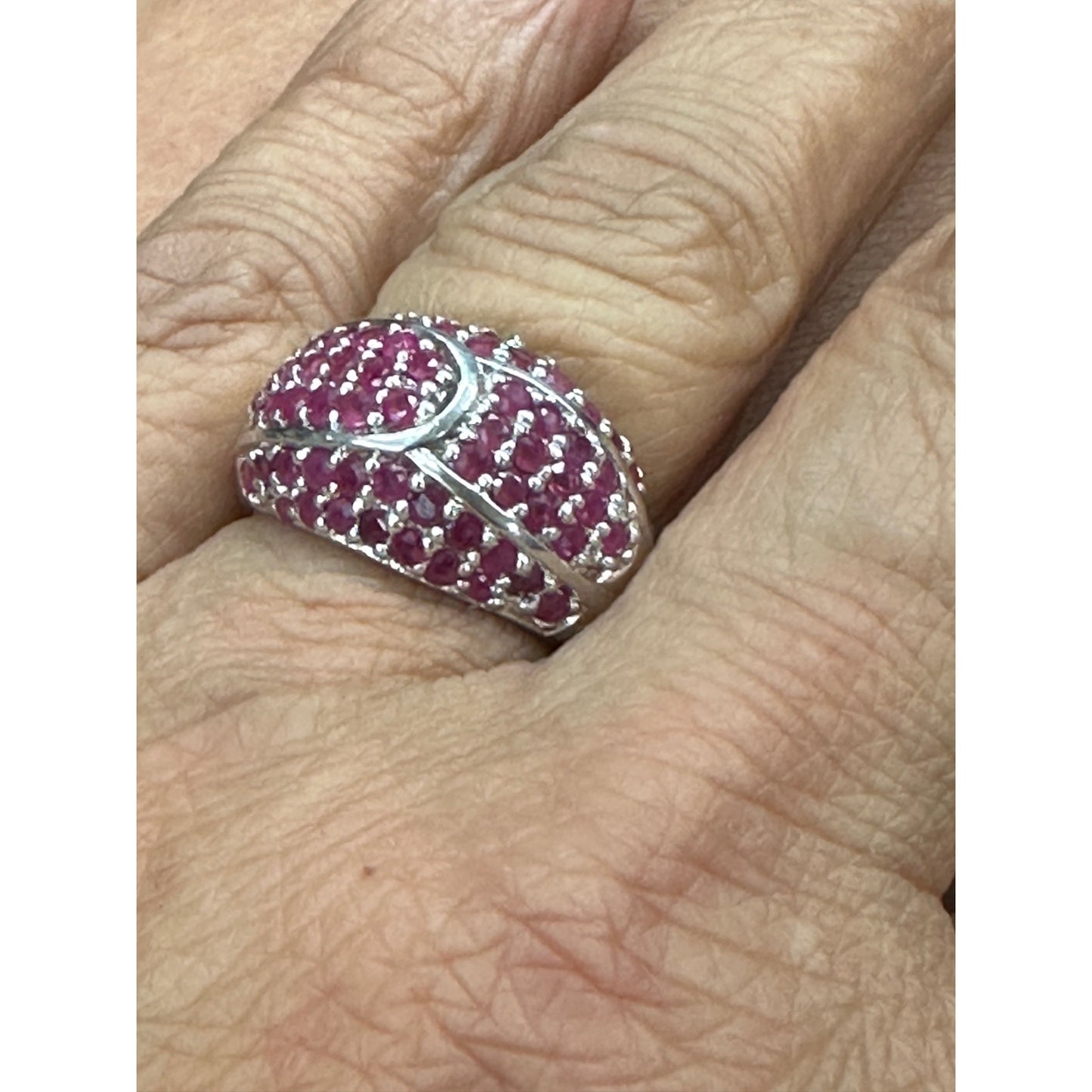 Sterling Silver Pink Stone/ Simulated Ruby Dome Ring Size 8.75