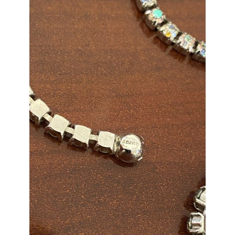 Vintage Aurora Borealis Rhinestone B. David Silvertone Necklace
