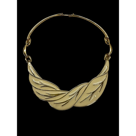Vintage Monet Gold-tone Cream Enamel Choker Collar Necklace w/ extender