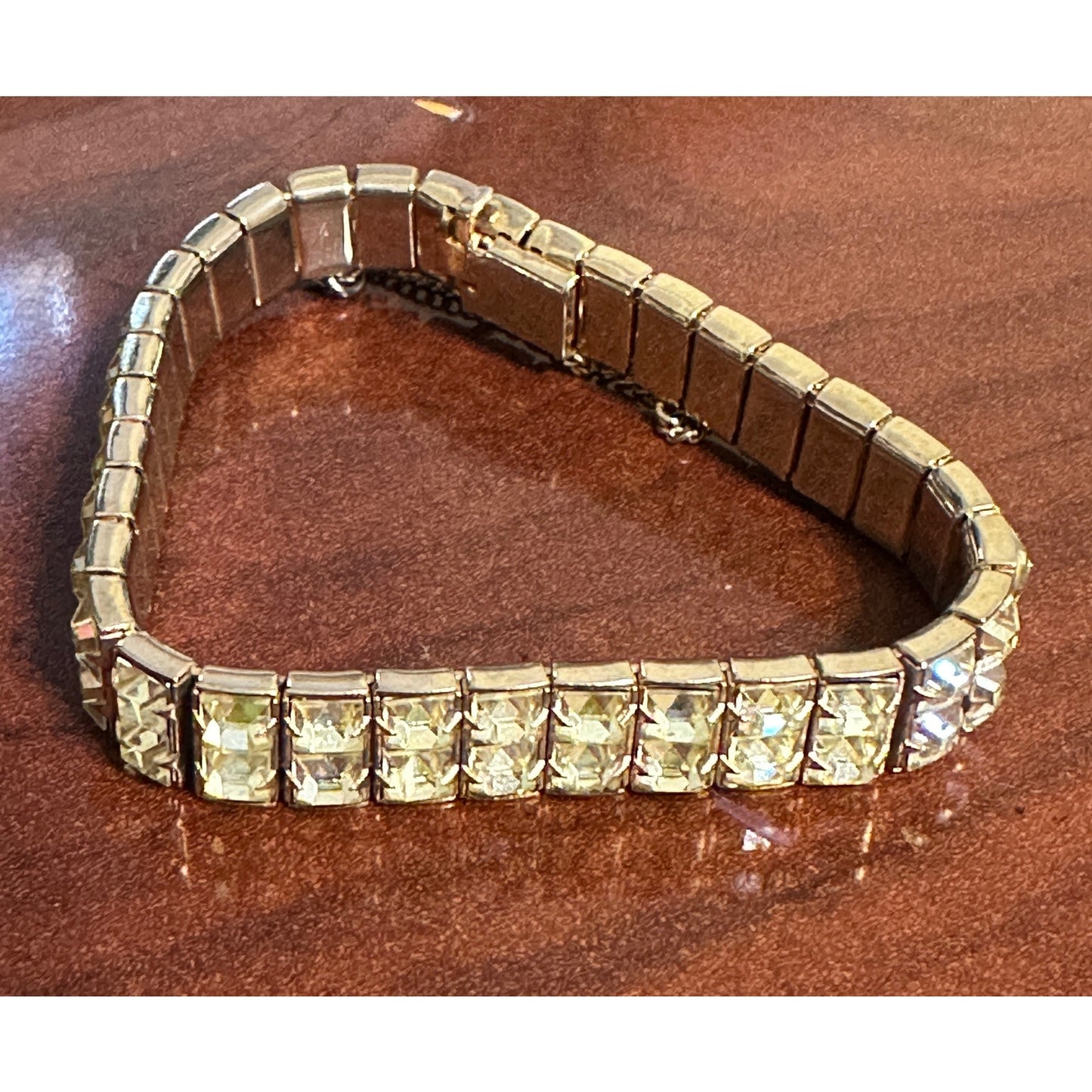 Vintage Art Deco Double Row Yellow Square Cut Stones 7”