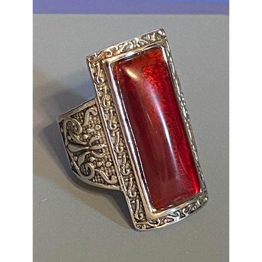 Stainless Steel 316L Elongated Red Stone Ring Size 8.5 Unisex