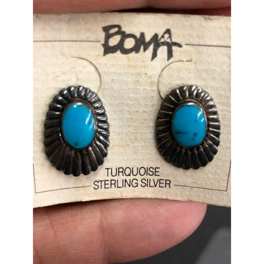 Vintage BOMA Sterling Silver Turquoise Pierced Earrings