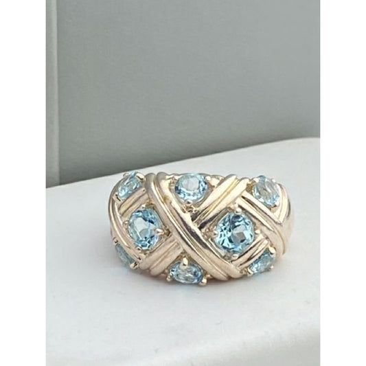 Sterling Silver Criss Cross Blue Topaz Dome Ring Size 7 3/4