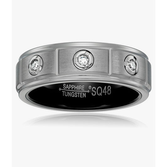 Men's Sapphire Tungsten 3 Diamond 8mm Titanium /Black PVD Interior Wedding Band