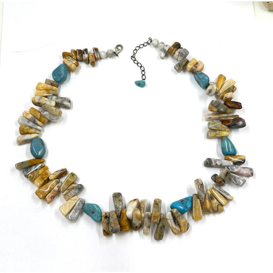 Sterling Silver 925 Southwestern Jasper Stone Turquoise Beaded Choker Necklace