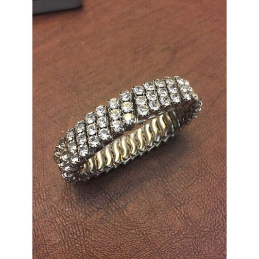 Vintage Silver-tone Triple Row Rhinestone Expansion Bracelet