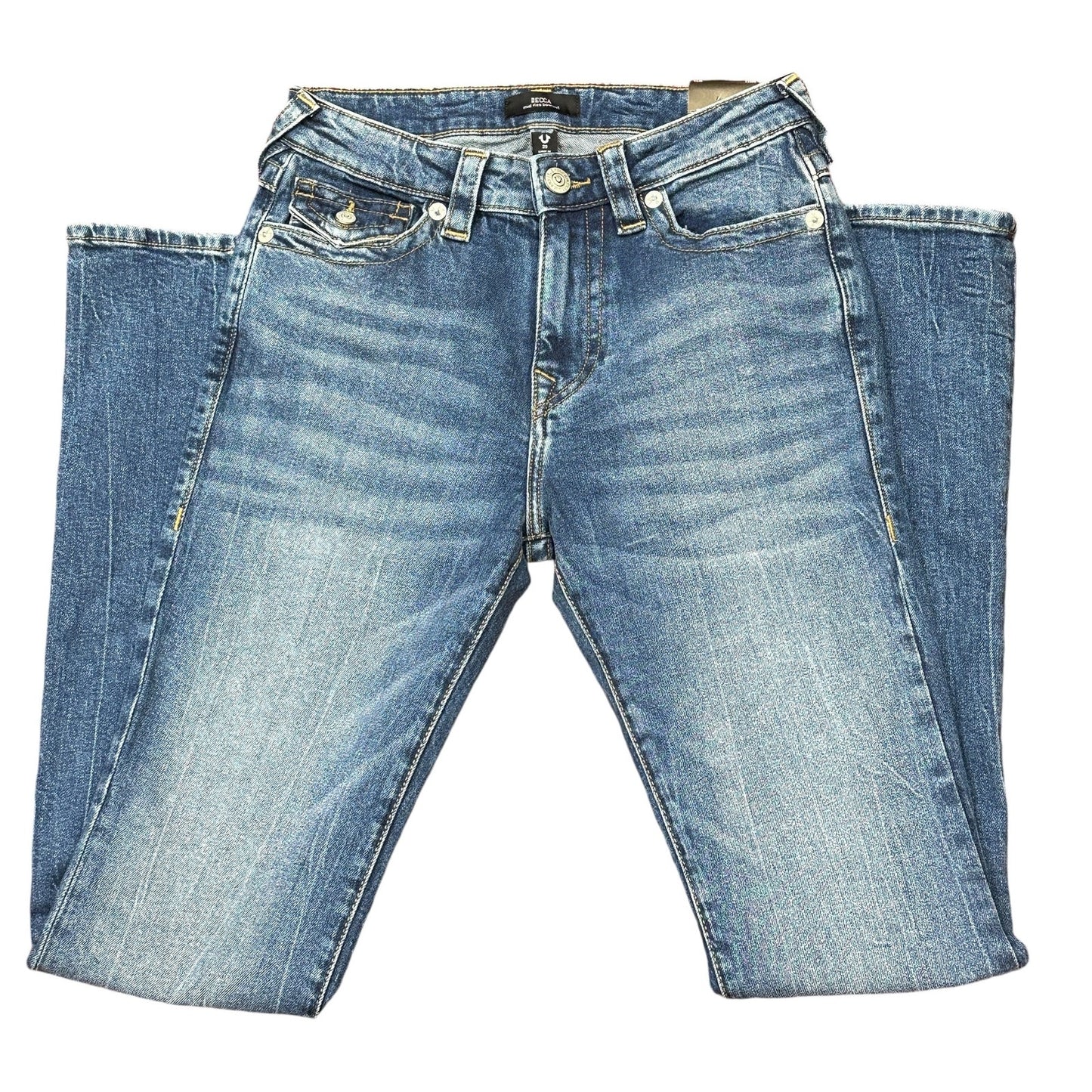 True Religion Becca Mid Rise Boot Cut Flap Pocket Denim Jeans W29 Stretch NWT